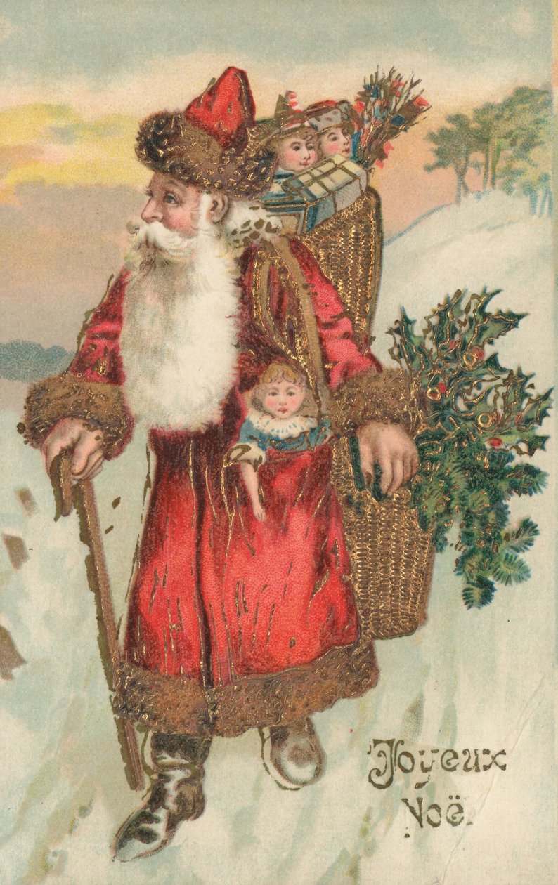 Biglietto di Natale francese (litografia a colori) da French School