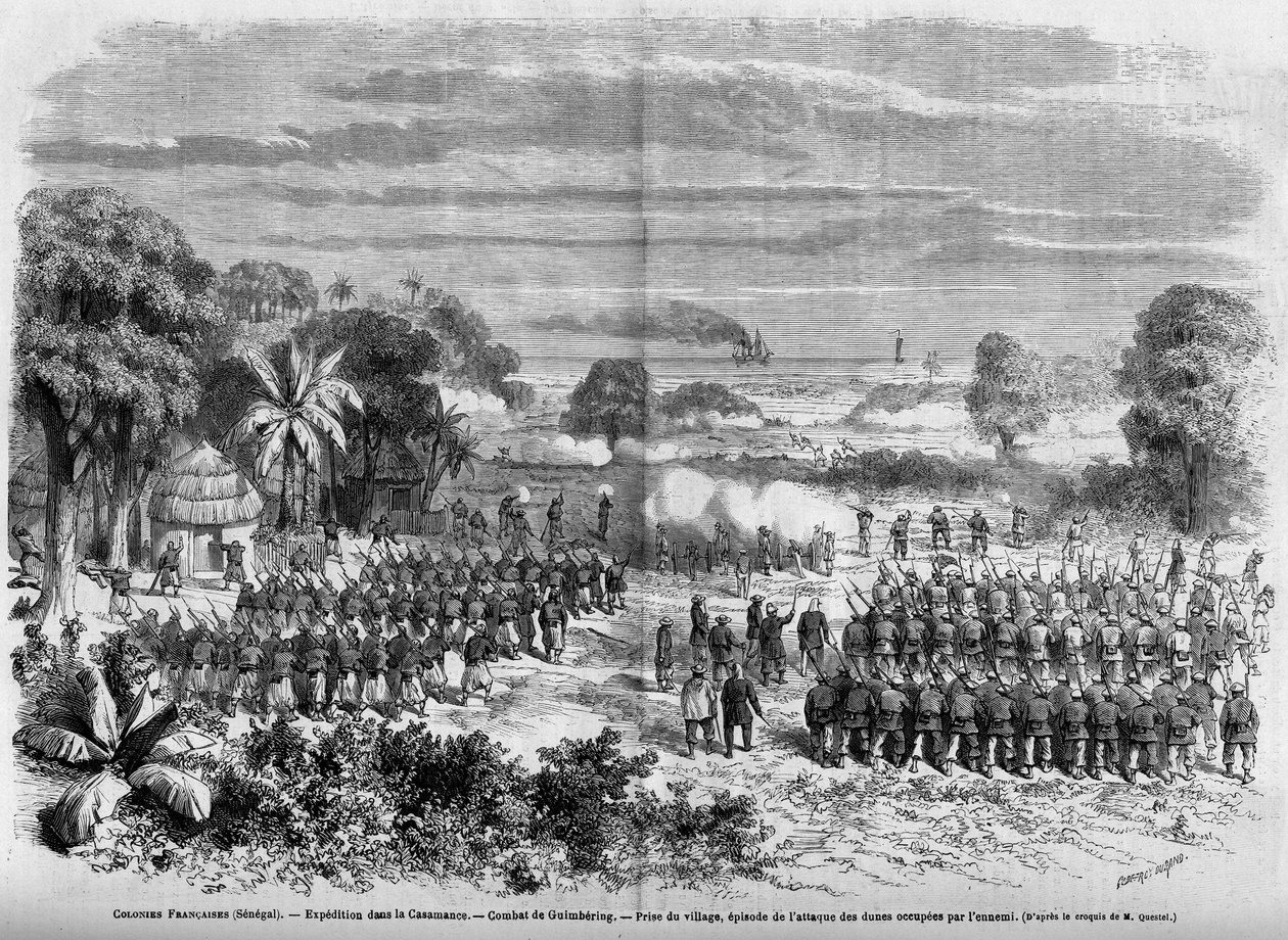 Colonie francesi (Senegal) 1865: Spedizione in Casamance. Battaglia di Guimbering, Cattura del villaggio, episodio dell
