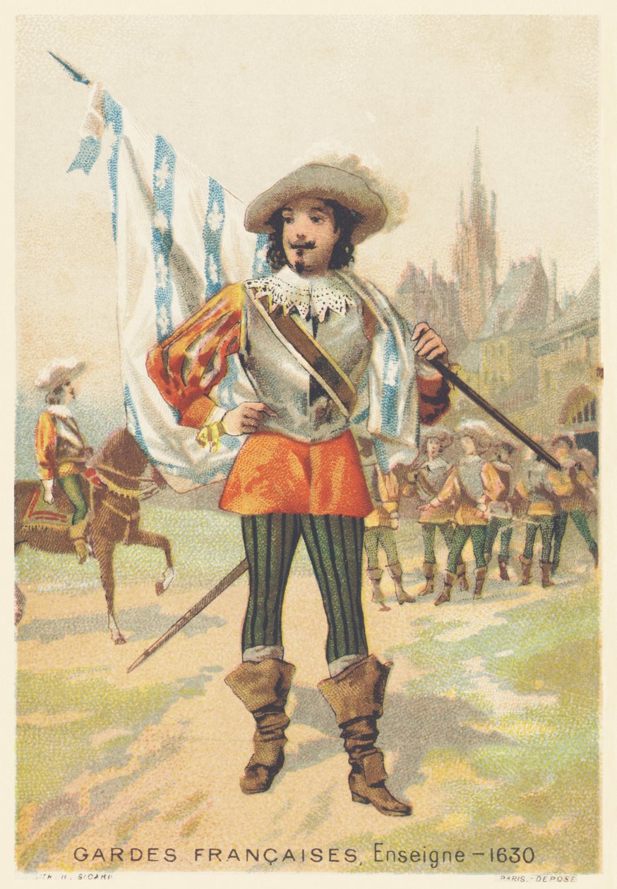 Guardie francesi, Alfiere nel 1630 (Reggimento di fanteria della Maison du Roi de France, creato nel 1563 e sciolto nel 1789) da French School