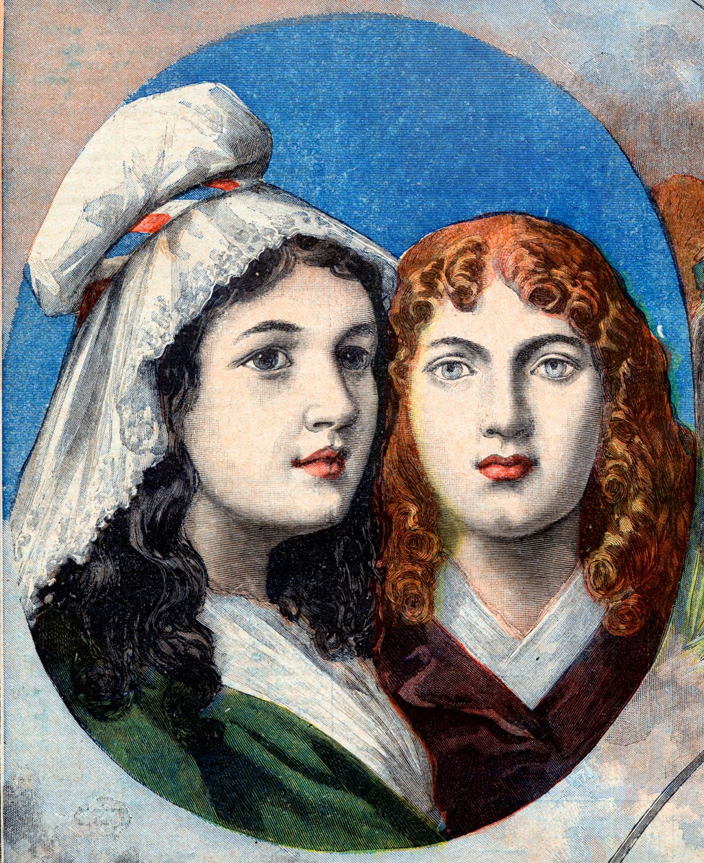 Rivoluzione francese - Le eroine francesi: le sorelle Felicite (1770-1841) e Theophile (1875-1819) di Fernig che combatterono vestite da uomo contro gli austriaci per sorvegliare il loro padre nel 1792 - illustrazione da 
