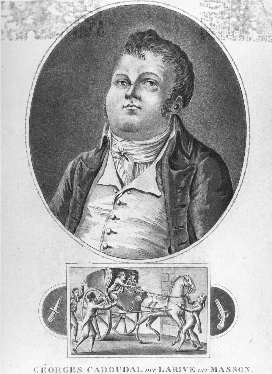 Rivoluzione Francese: Georges Cadoudal (detto Larive, detto Masson), un cospiratore francese che fu uno dei leader dei Chouans e che organizzò due complotti contro Bonaparte, fu giustiziato il 25 giugno 1804 - incisione, coll. museo Dobrée, Nantes da French School
