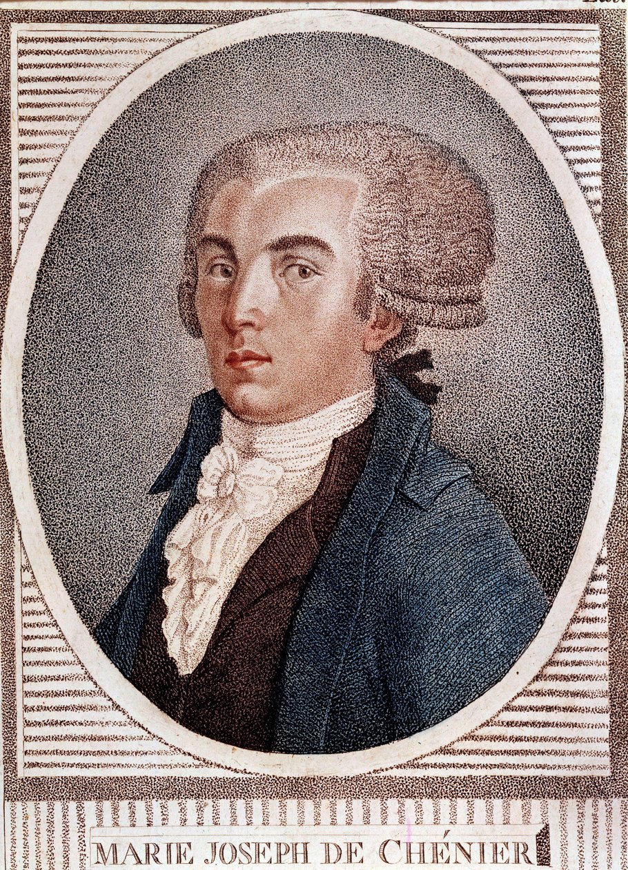 Rivoluzione francese: ritratto del poeta diplomatico e storico Marie Joseph Chenier (1764-1811), autore del "Chant du depart" incisione del XIX secolo. da French School