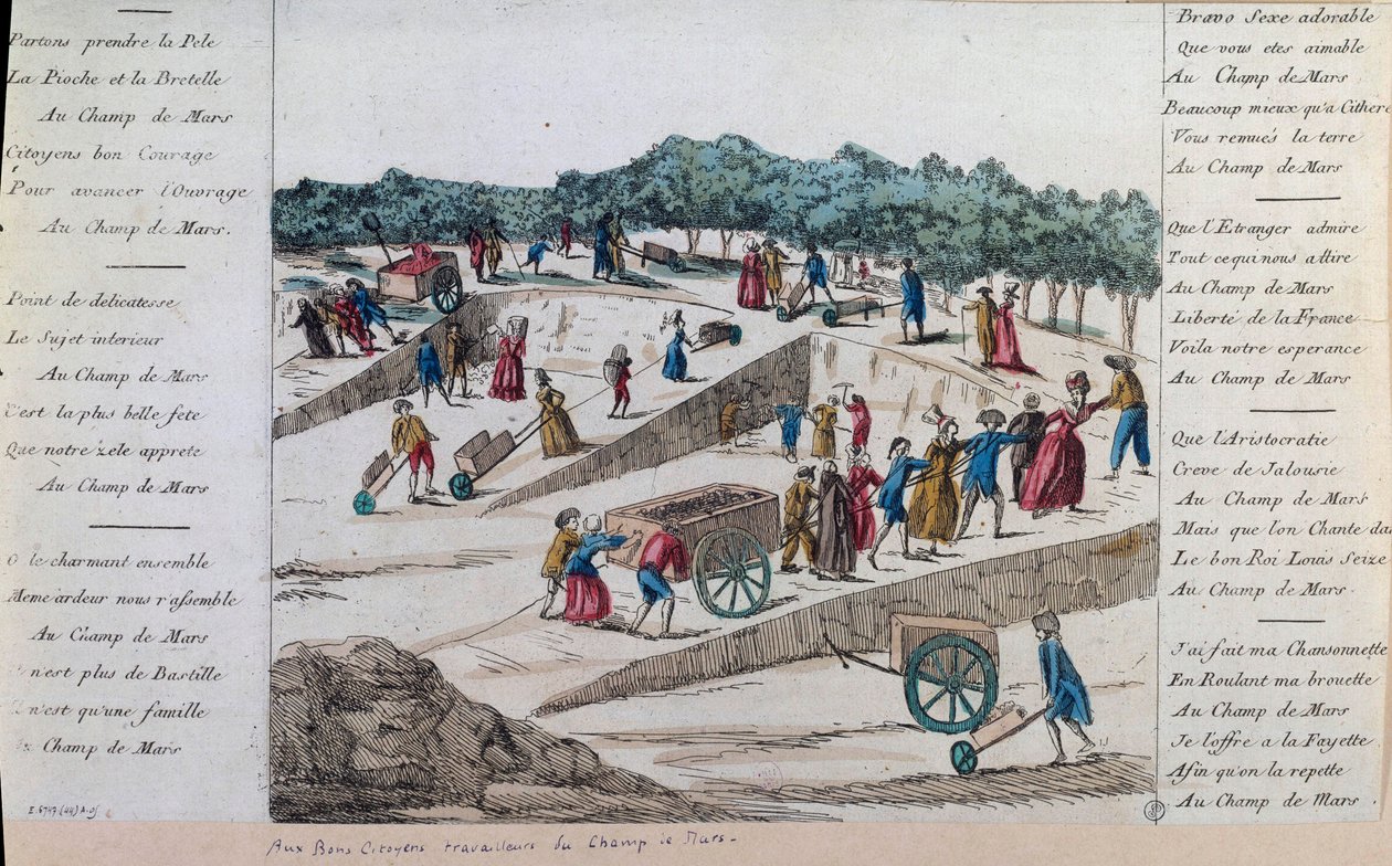 Rivoluzione Francese: i lavoratori del Campo di Marte nel 1789 a Parigi da French School
