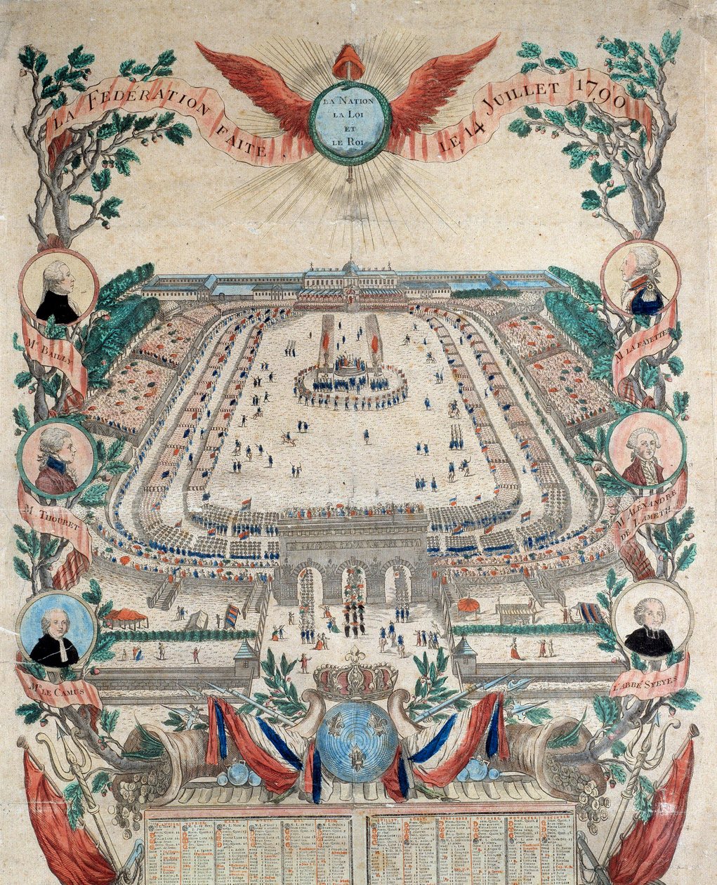 Rivoluzione Francese: vista della festa della federazione nazionale il 14/07/1790 al Campo di Marte. Incisione del 1790. Parigi, Archivi Nazionali da French School