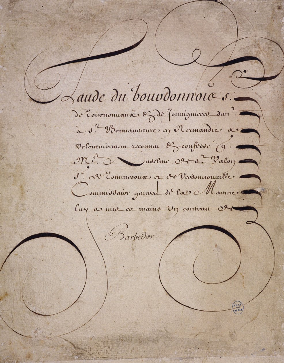 Calligrafia francese: Lettera della camera dei conti di Louis Barbedor intorno al 1640. da French School
