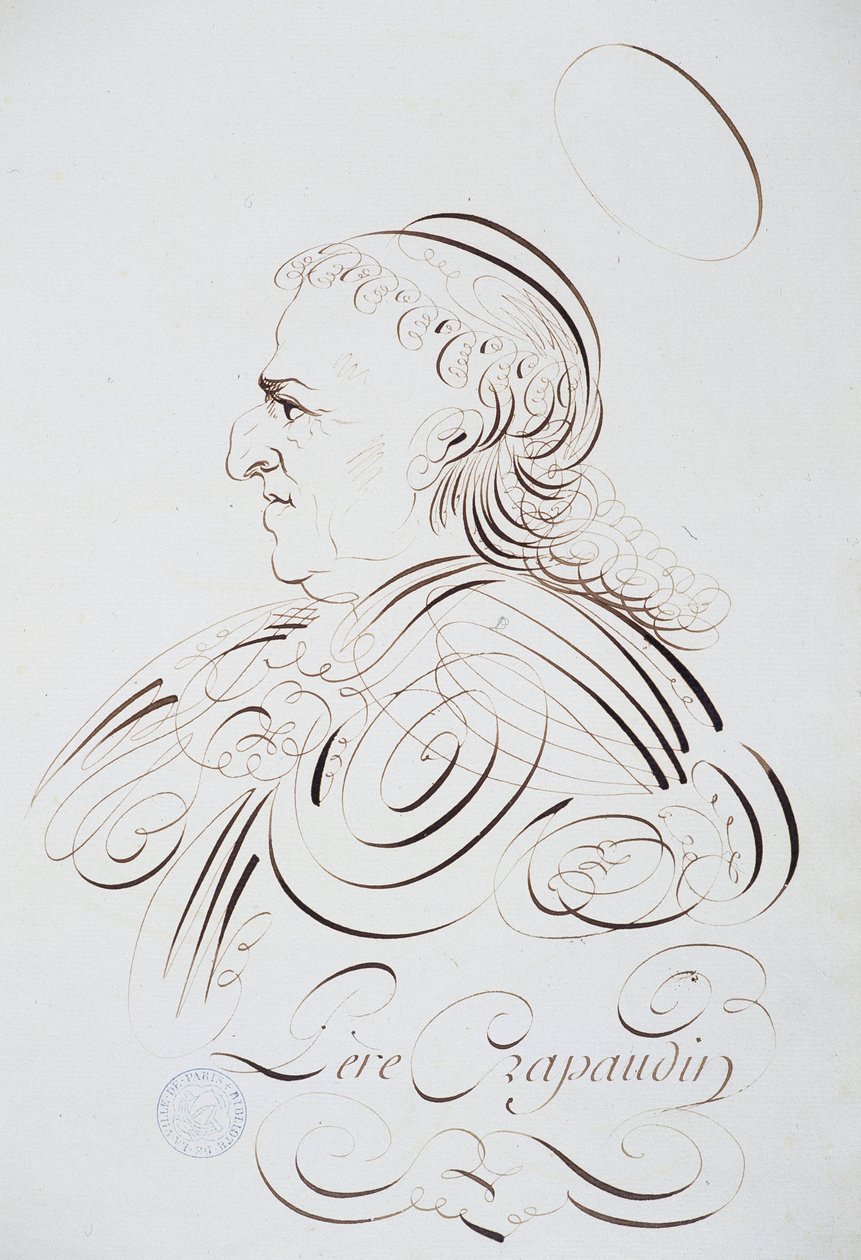 Calligrafia francese: Ritratto di Padre Crapaudin di Bernard di Parigi intorno al 1780. Biblioteca storica della città di Parigi da French School