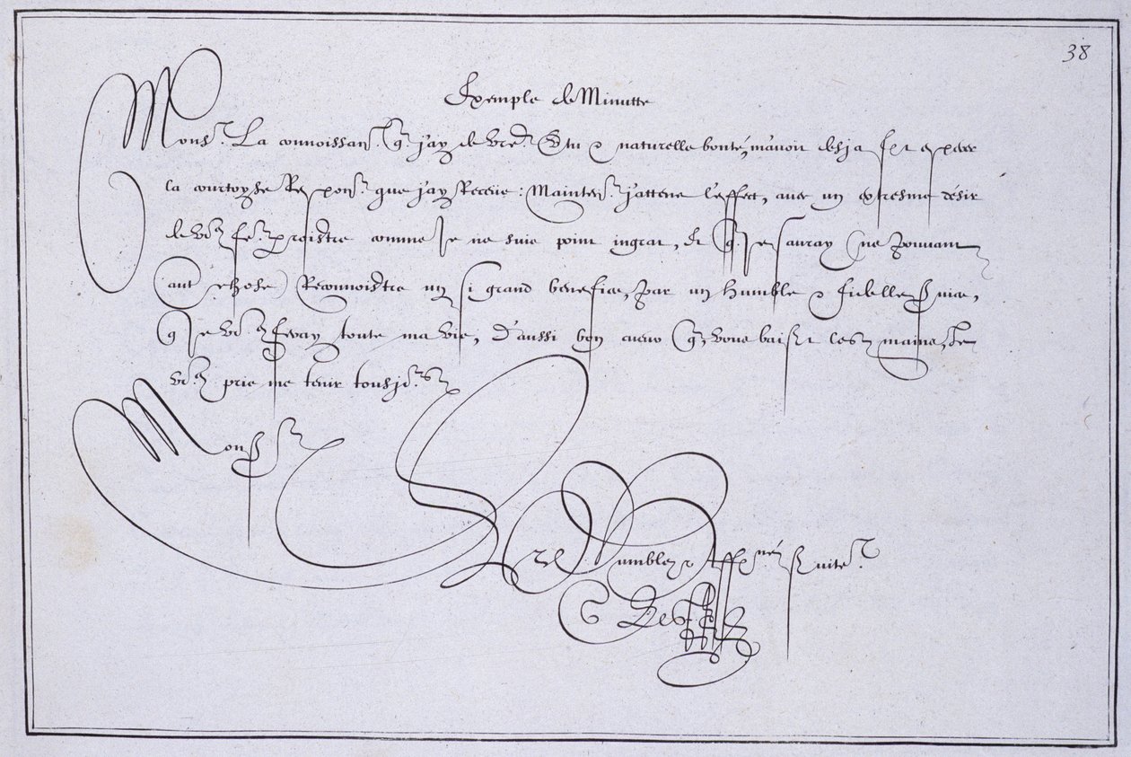 Calligrafia francese: Tecnografia, esempio di minuta di Guillaume Le Gangneur intorno al 1599 da French School