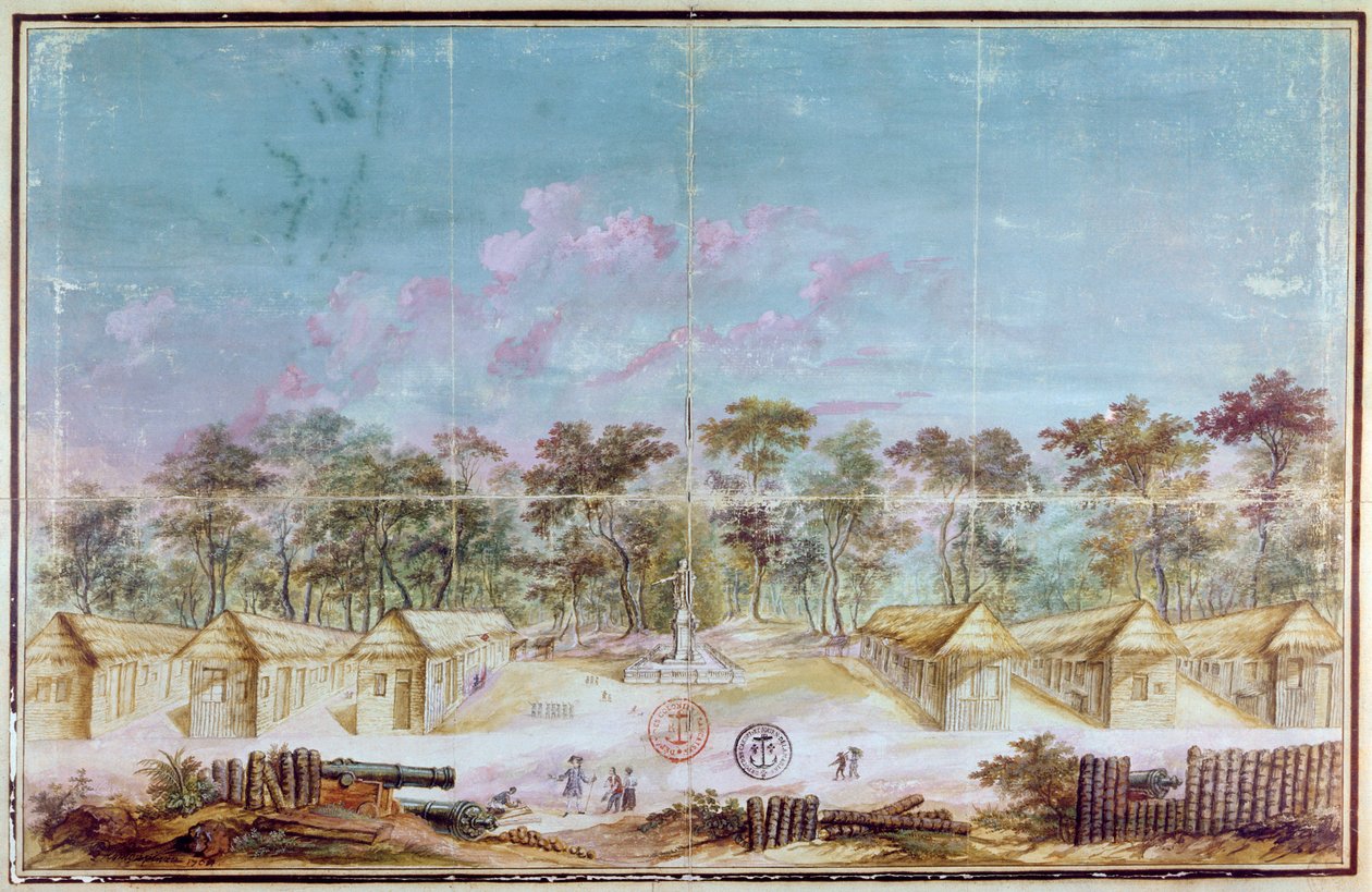 Insediamento di coloni francesi sulla spiaggia di Kourou, Guyana nel 1763 da French School