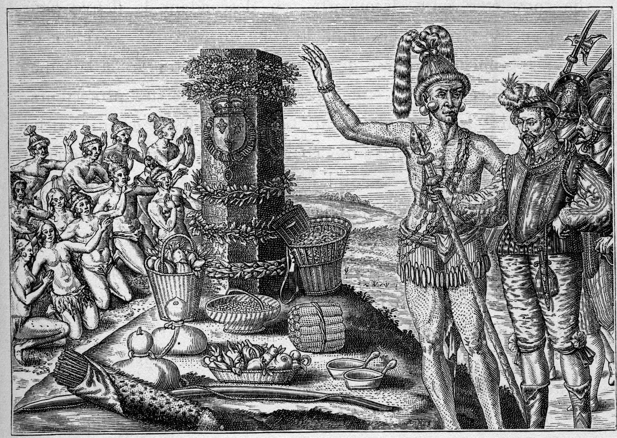 Colonia francese in America: i Floridiani amano la colonna commemorativa eretta da René de Laudonnière in memoria degli attacchi spagnoli alle colonie protestanti francesi nel 1564. Da un