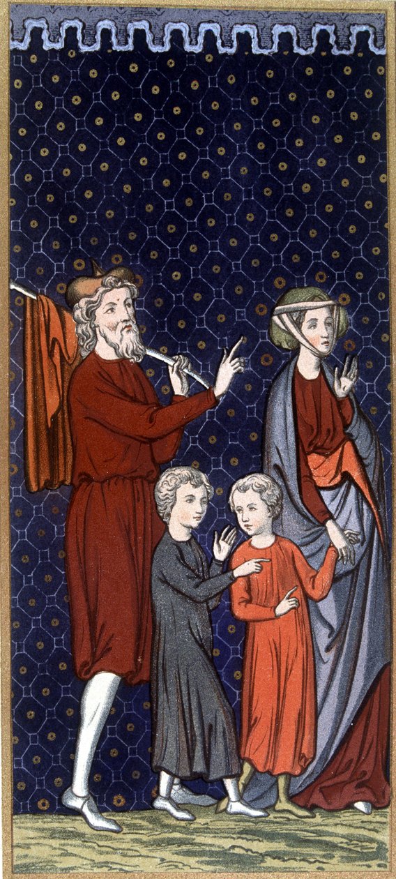 Famiglia francese nel XIV secolo - in "Arti suntuarie del costume e dei mobili", ed. Mangard-Maugé da French School
