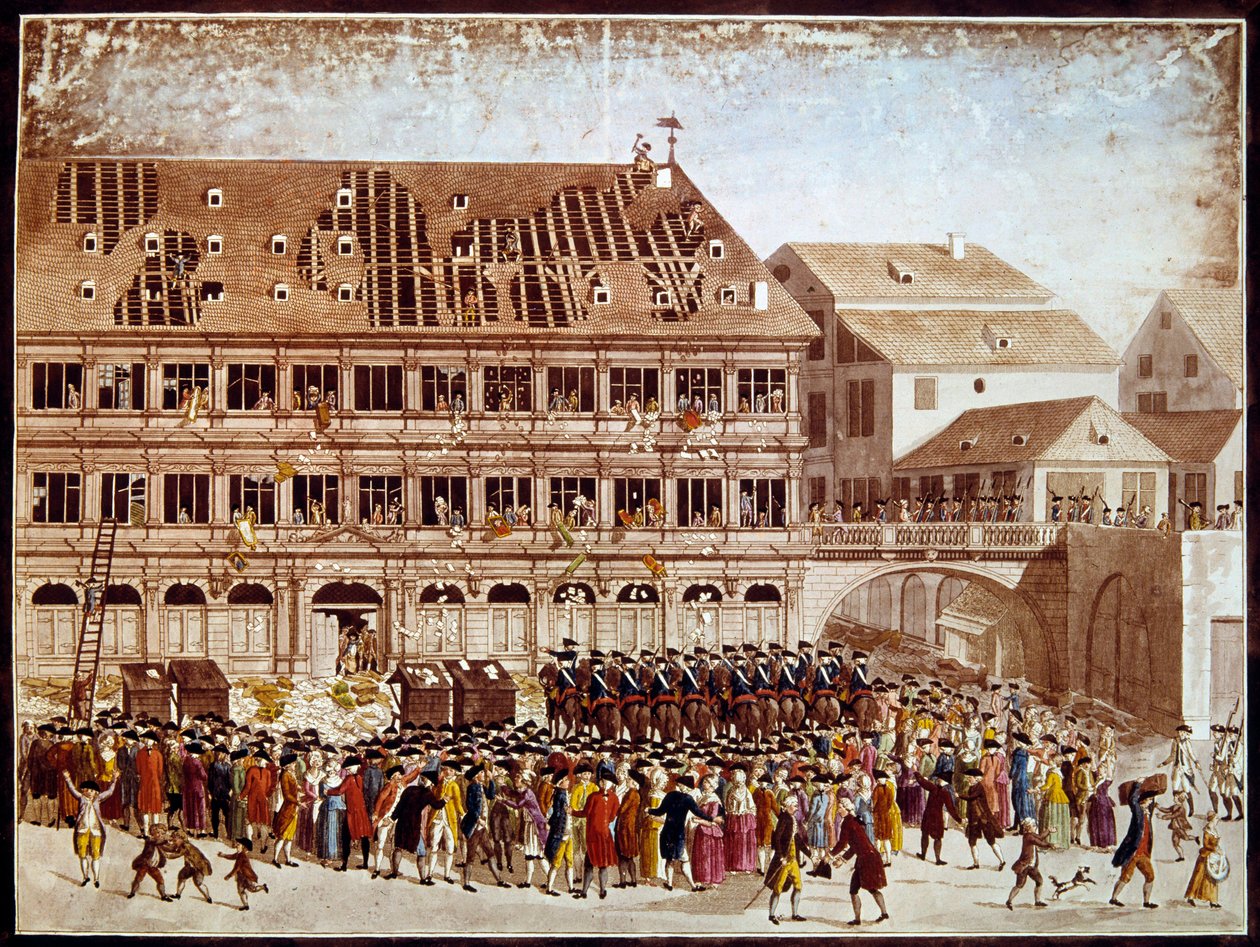 Rivoluzione francese: saccheggio del Municipio di Strasburgo il 20/07/1789. Stampa anonima. Parigi, B.N. da French School