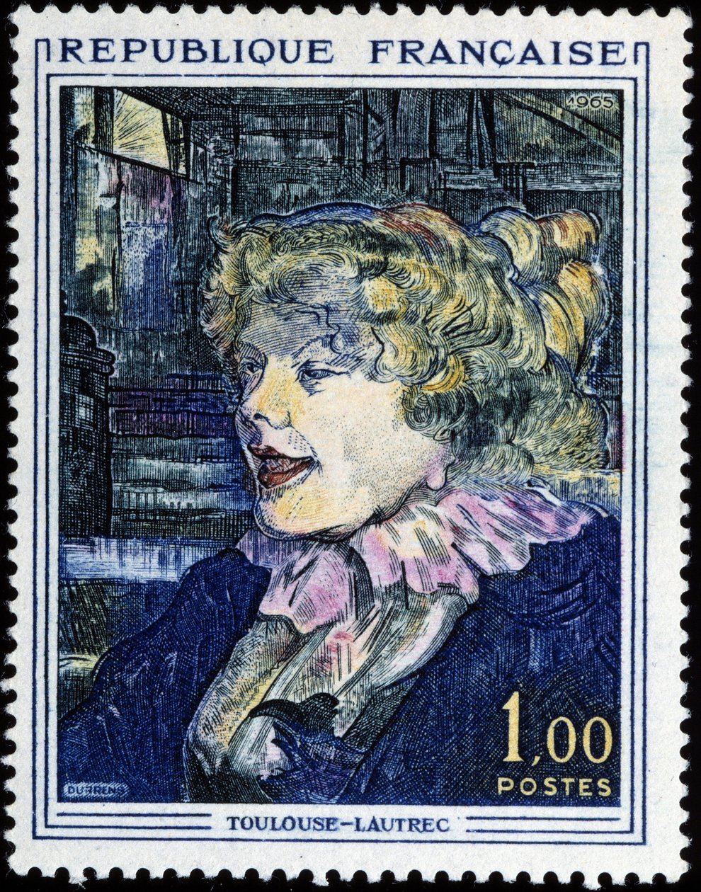 Francobollo francese con dipinto di Toulouse Lautrec da French School