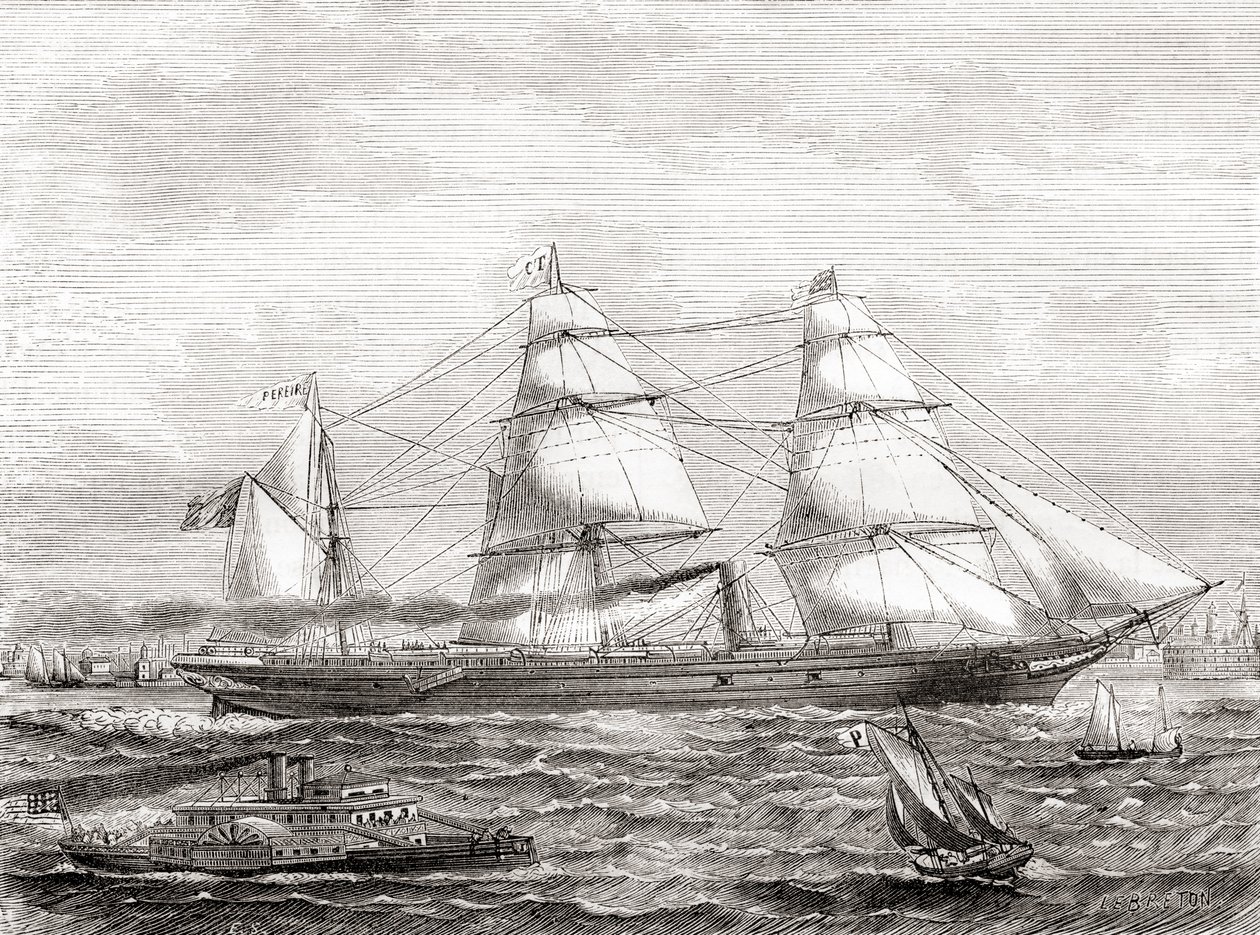 Transatlantico a vapore francese Pereire (1866-1888), da Les Merveilles de la Science, pub.1870 da French School