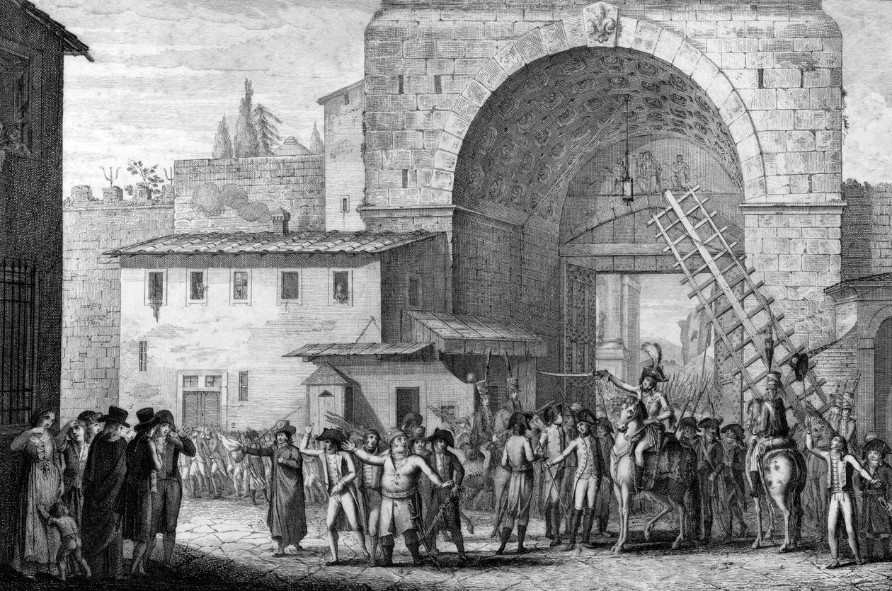 Truppe francesi che entrano a Firenze nel 1799 - Truppe francesi che entrano a Firenze attraverso la Porta San Gallo nel 1799 da French School