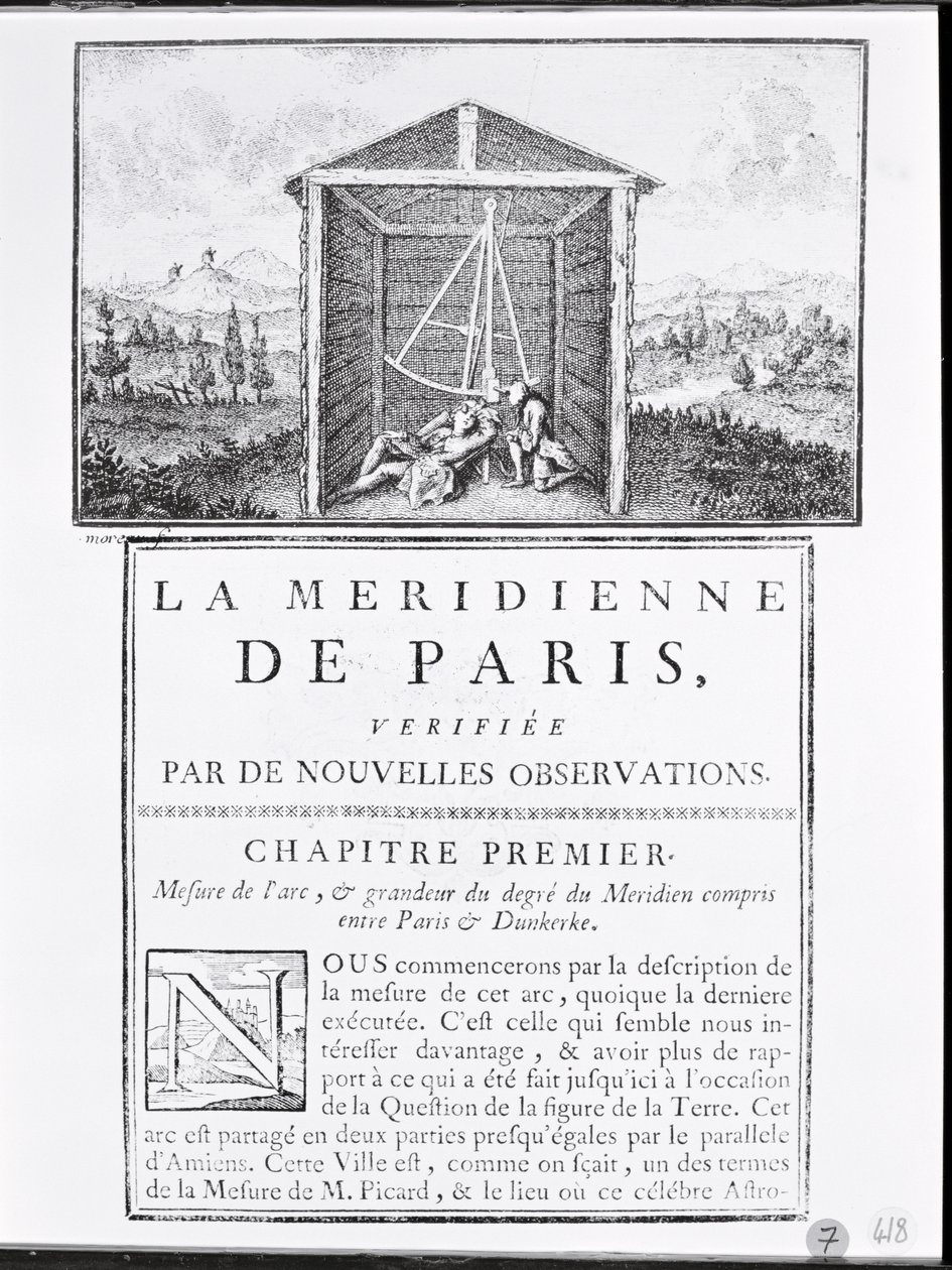 Prima pagina del primo capitolo di La Meridienne de Paris di Cesar-Francois Cassini de Thury da French School