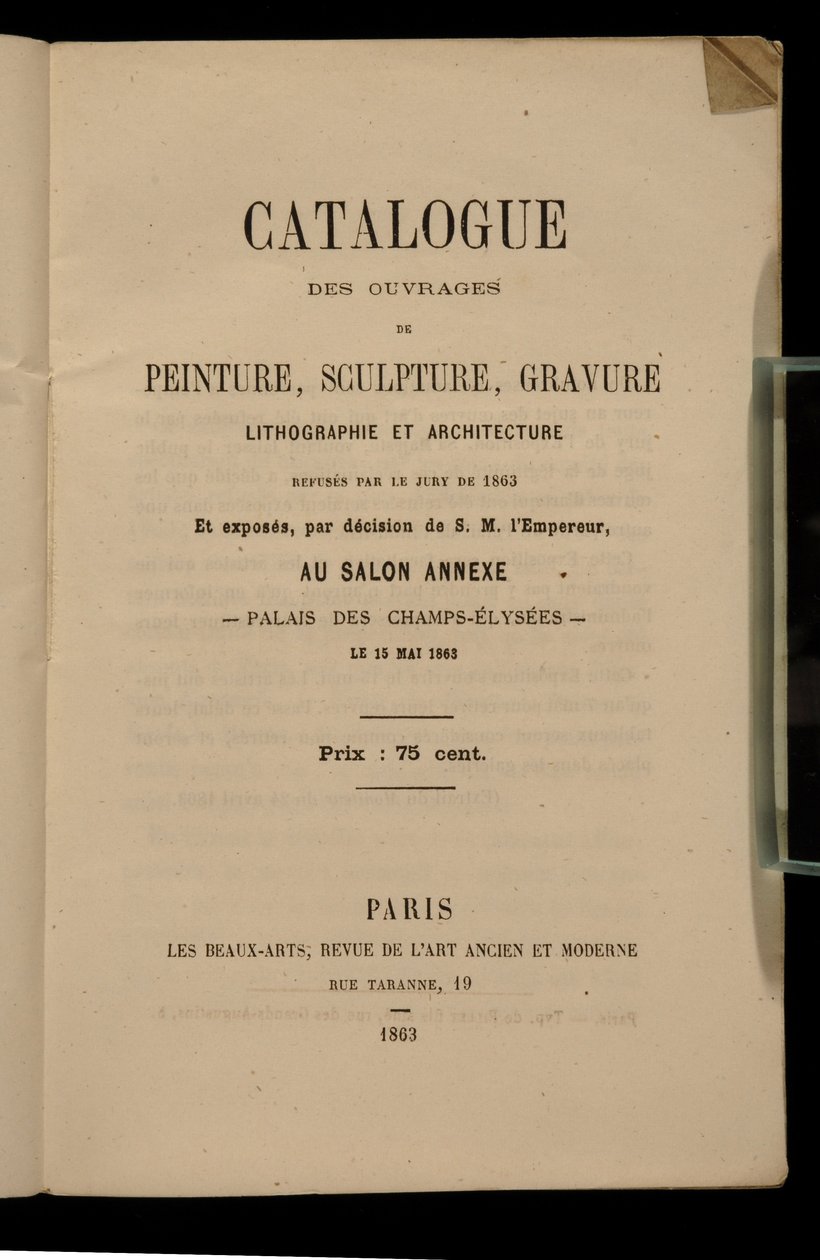 Frontespizio per il catalogo del Salon des Refusés, 1863 da French School