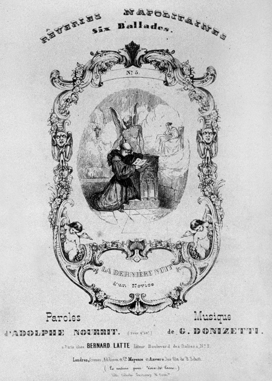 Frontespizio per la partitura musicale di Reveries Napolitaines, 6 ballate di Gaetano Donizetti con parole di Adolph Nourrit, 1838 da French School
