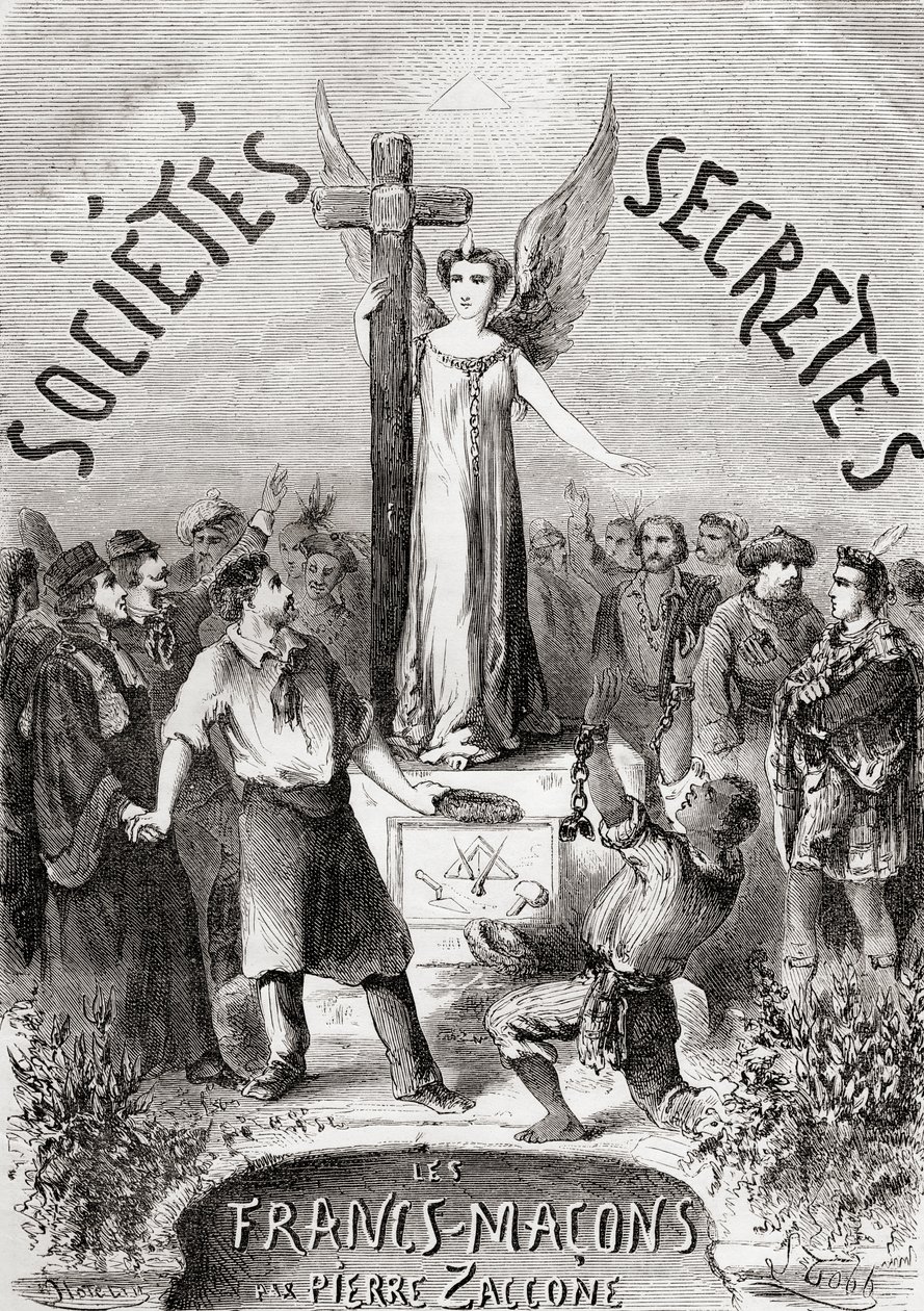 Frontespizio da Societes Secretes, les Francs Macons, pubblicato c.1867 da French School
