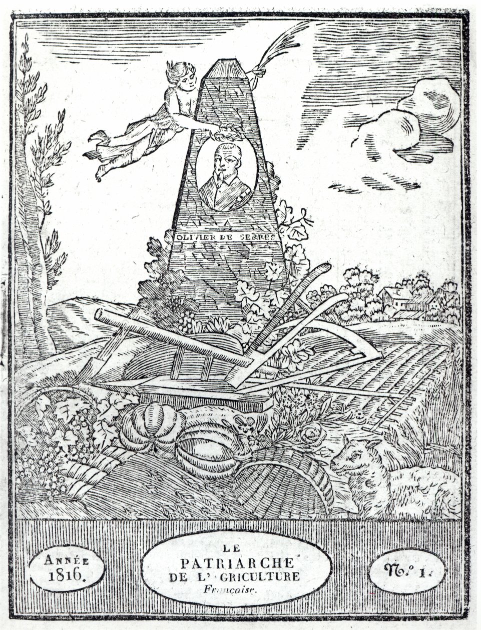 Frontespizio di un almanacco agricolo con un ritratto di Olivier de Serres (1539-1619) 1816 da French School