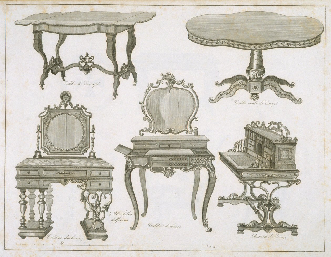 Design di mobili di Lefevre-Chauveaux, da Album Dessins de Meubles da French School