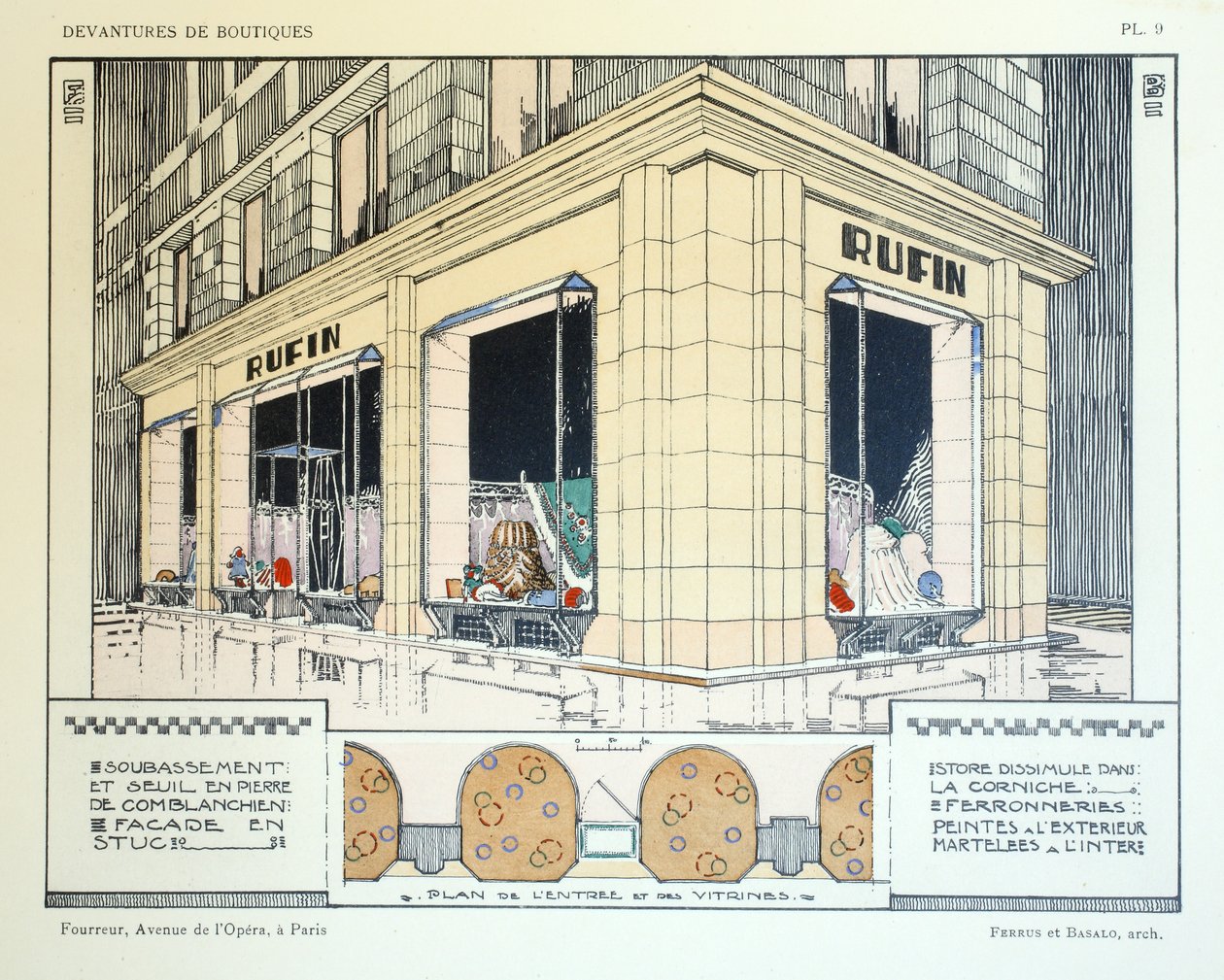 Pellettiere, Tavola 9, illustrazione da Devantures de Boutiques di Louis-Pierre Sezille, Parigi, 1927 da French School