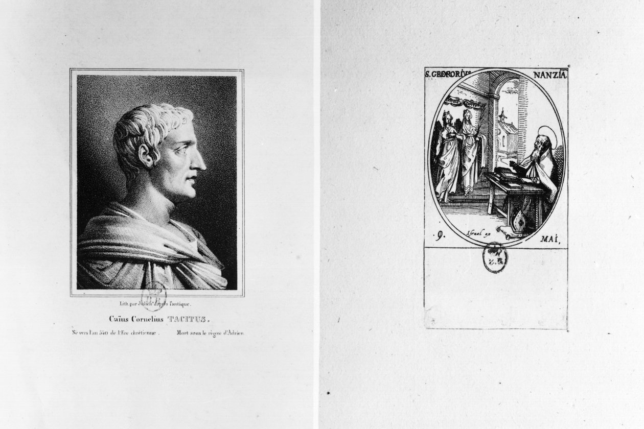 Gaio Cornelio Tacito (56-120 d.C.) inciso da Julien e San Gregorio di Nazianzo (329-390 d.C.) inciso da Israel da French School