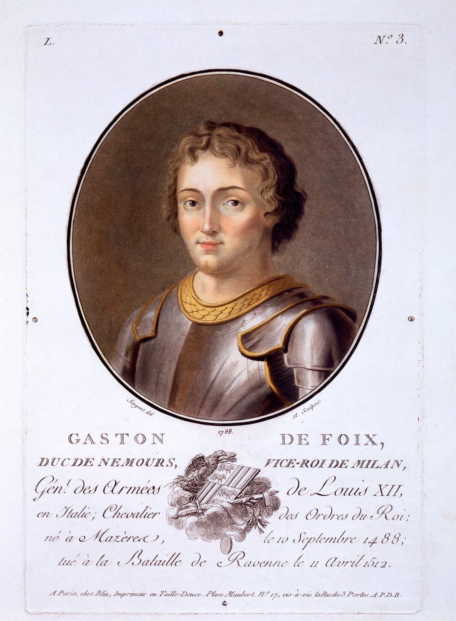 Gastone di Foix, Duca di Nemours, da Portraits des grands hommes, femmes illustres, et sujets memorables de France, pubblicato 1787-92 da French School