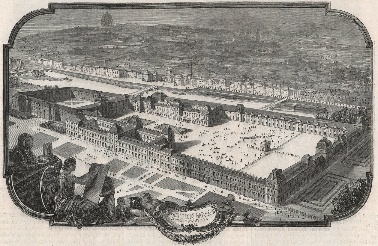 Veduta generale del Palais du Louvre e delle Tuileries nel 1852 - Incisione in "Tableau-de-Paris" di Edmond Texier 1852 da French School