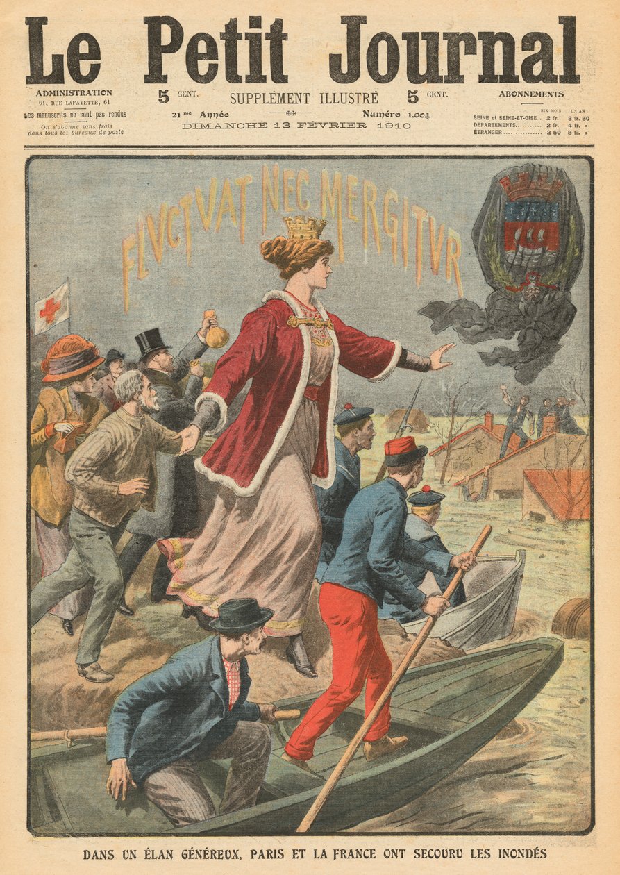 Generosità della città di Parigi e della Francia nel salvare le vittime delle inondazioni, illustrazione da 