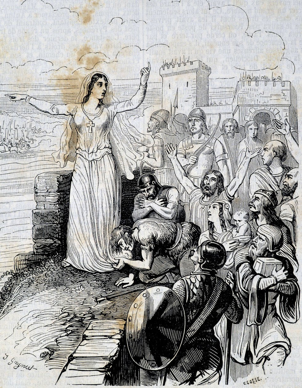 Genoveffa rassicura il popolo di Parigi - in "Histoire de France" di L.-P. Anquetil da French School