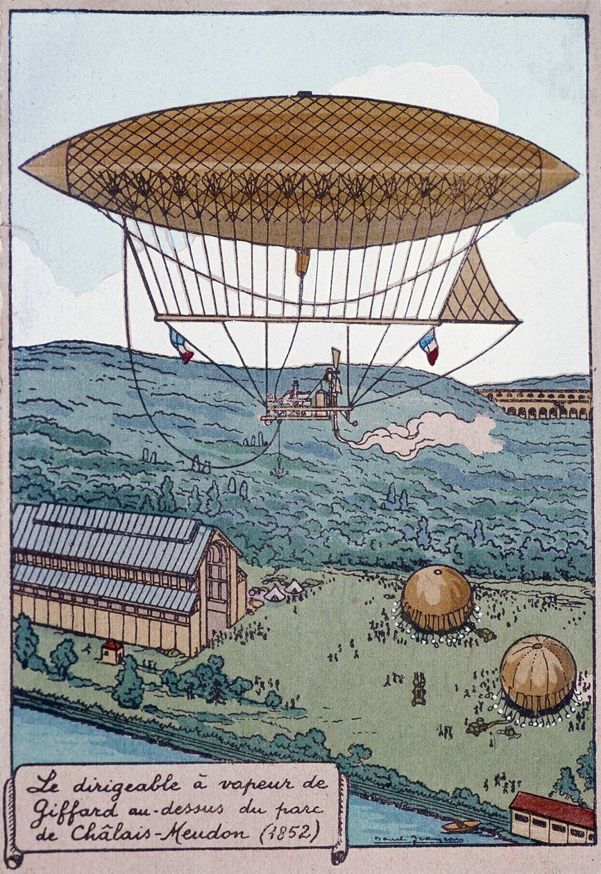 Aerostato a vapore di Giffard sopra il Parco di Chalais da French School