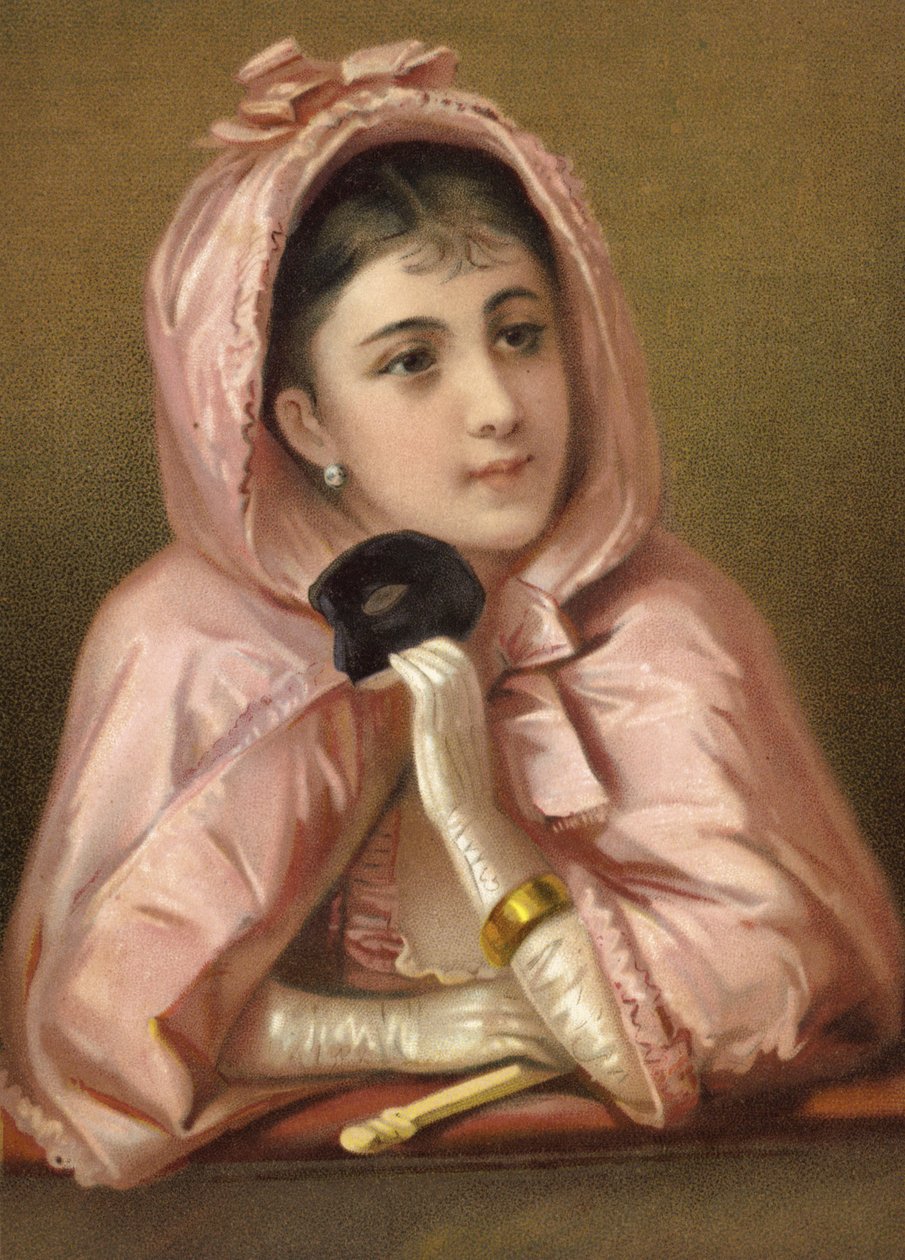 Ragazza con maschera in mano (cromolito) da French School