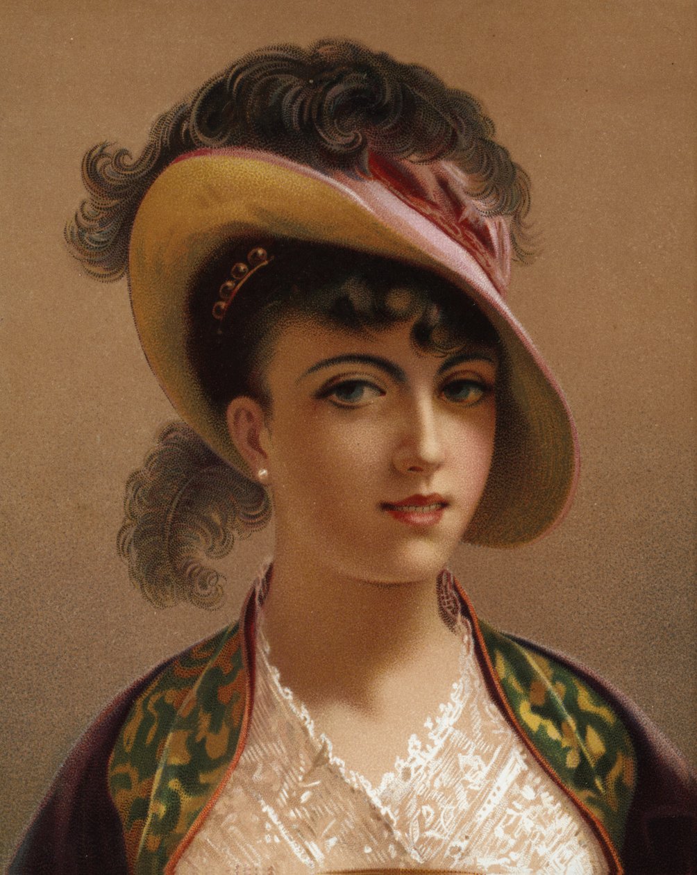 Ragazza con cappello rosa (cromolito) da French School
