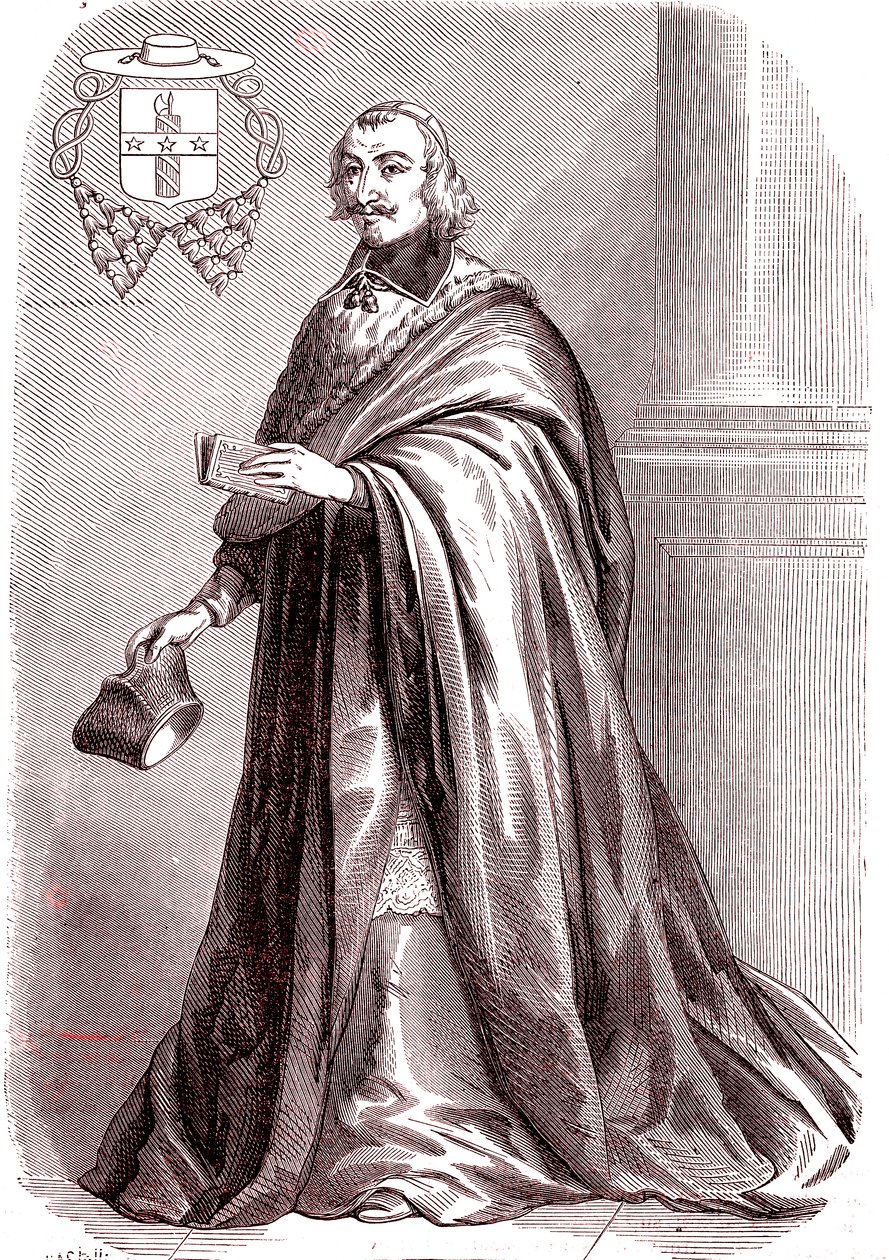 Giulio Raimondo Mazzarino, cardinale e diplomatico francese di origine italiana. 1865 (incisione) da French School