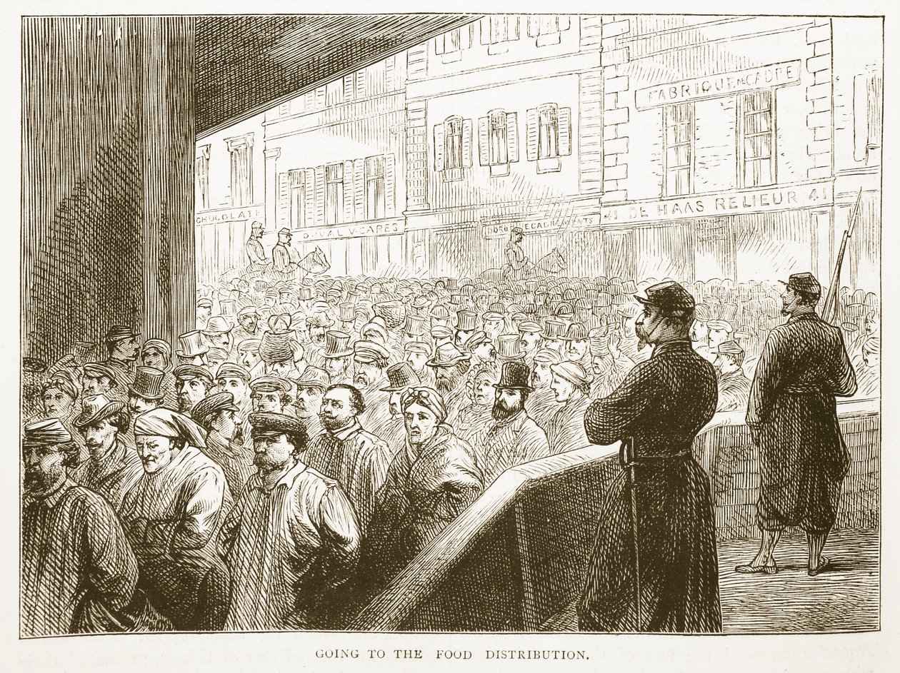 Andando alla distribuzione del cibo, illustrazione da Cassells History of the War between France and Germany, 1870-1871 da French School