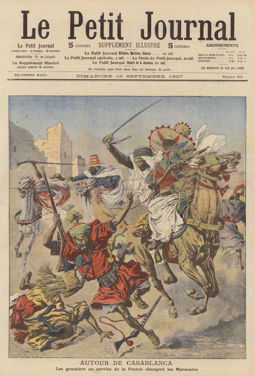 Goumiers attaccano i marocchini vicino a Casablanca (litografia a colori) da French School