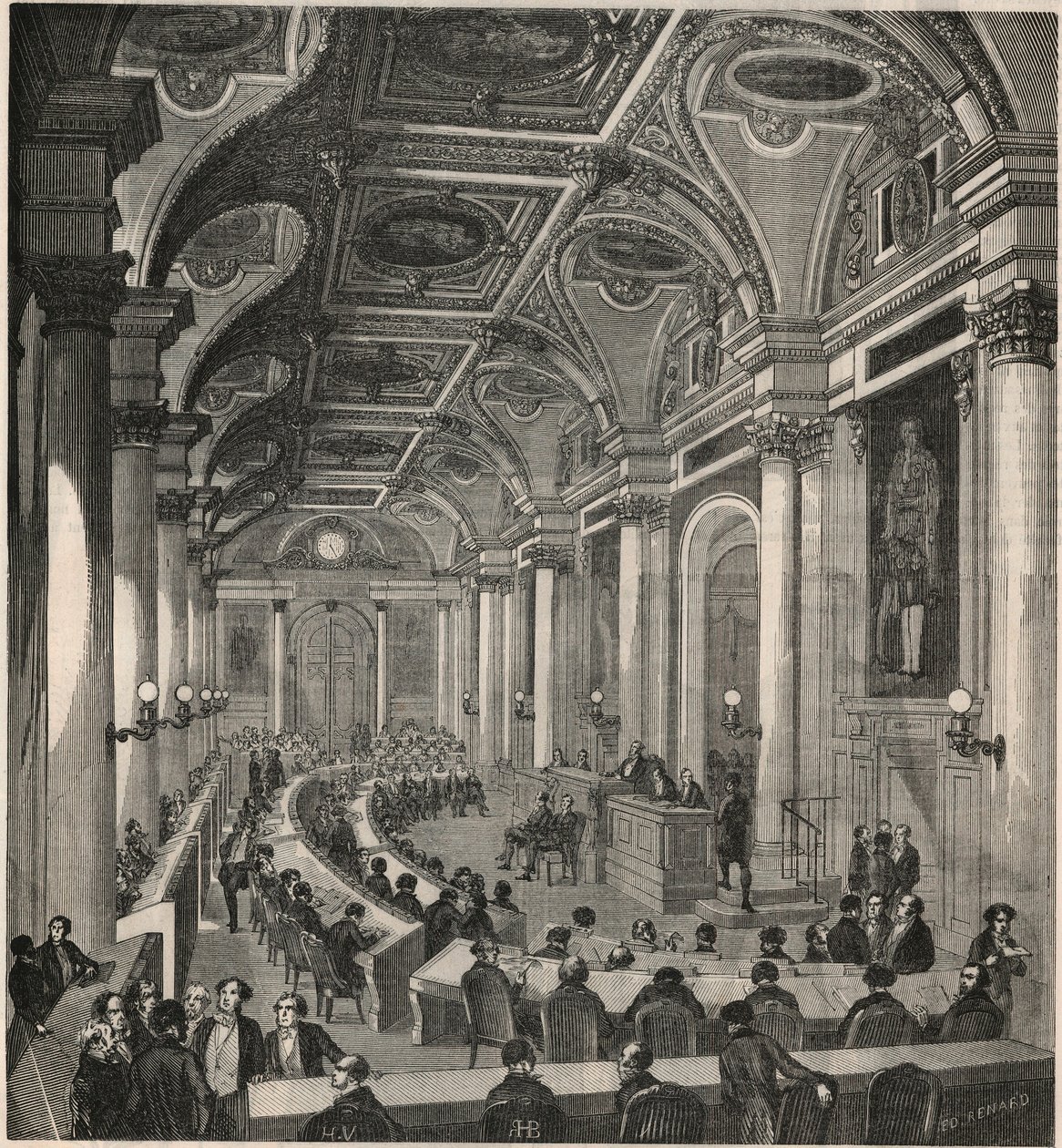 Grande sala delle riunioni al Consiglio di Stato a Parigi - Incisione in "Tableau-de-Paris" di Edmond Texier 1852 da French School