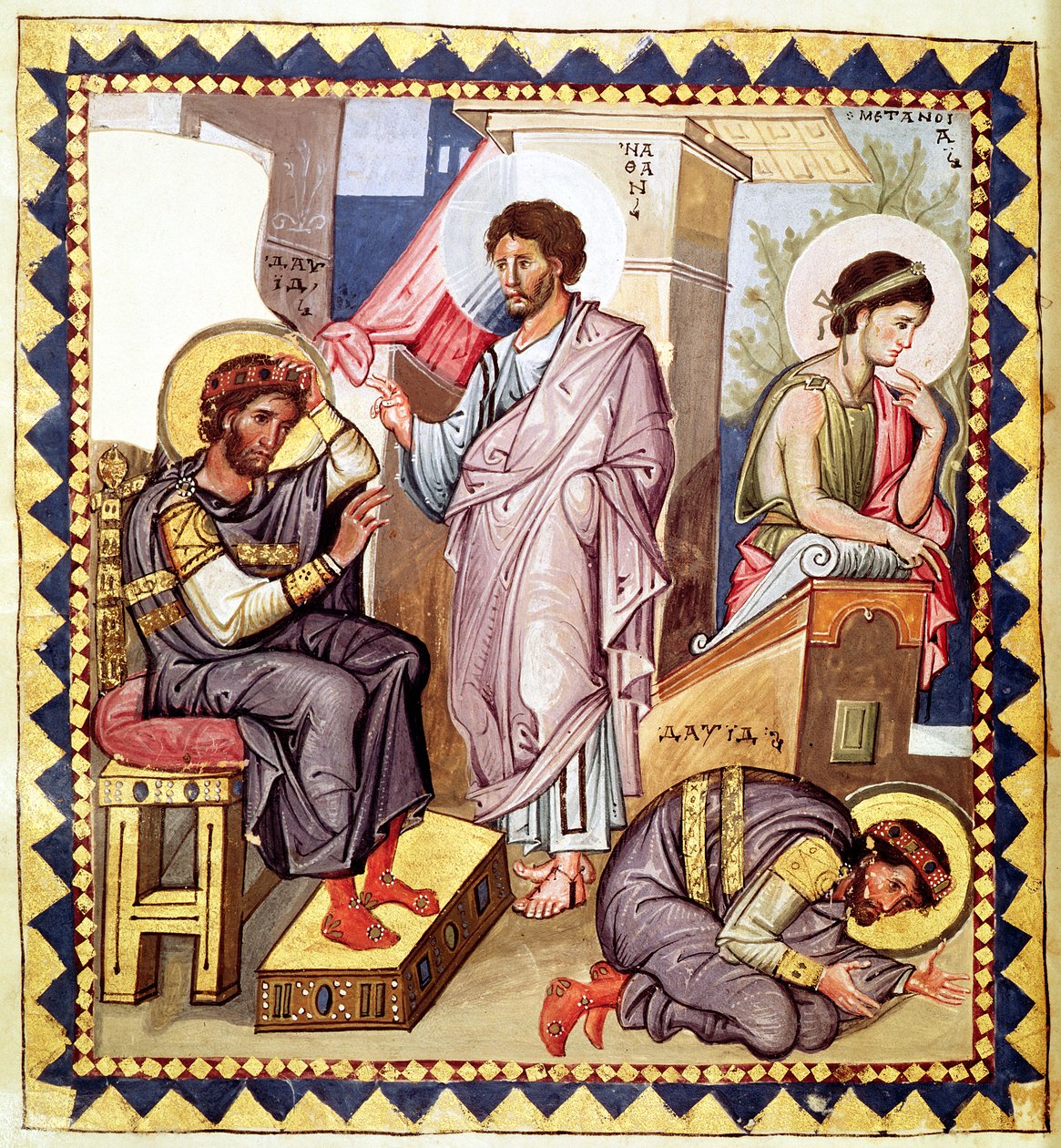 La penitenza di Davide, con Davide e Nathan, da un salterio, X secolo da French School