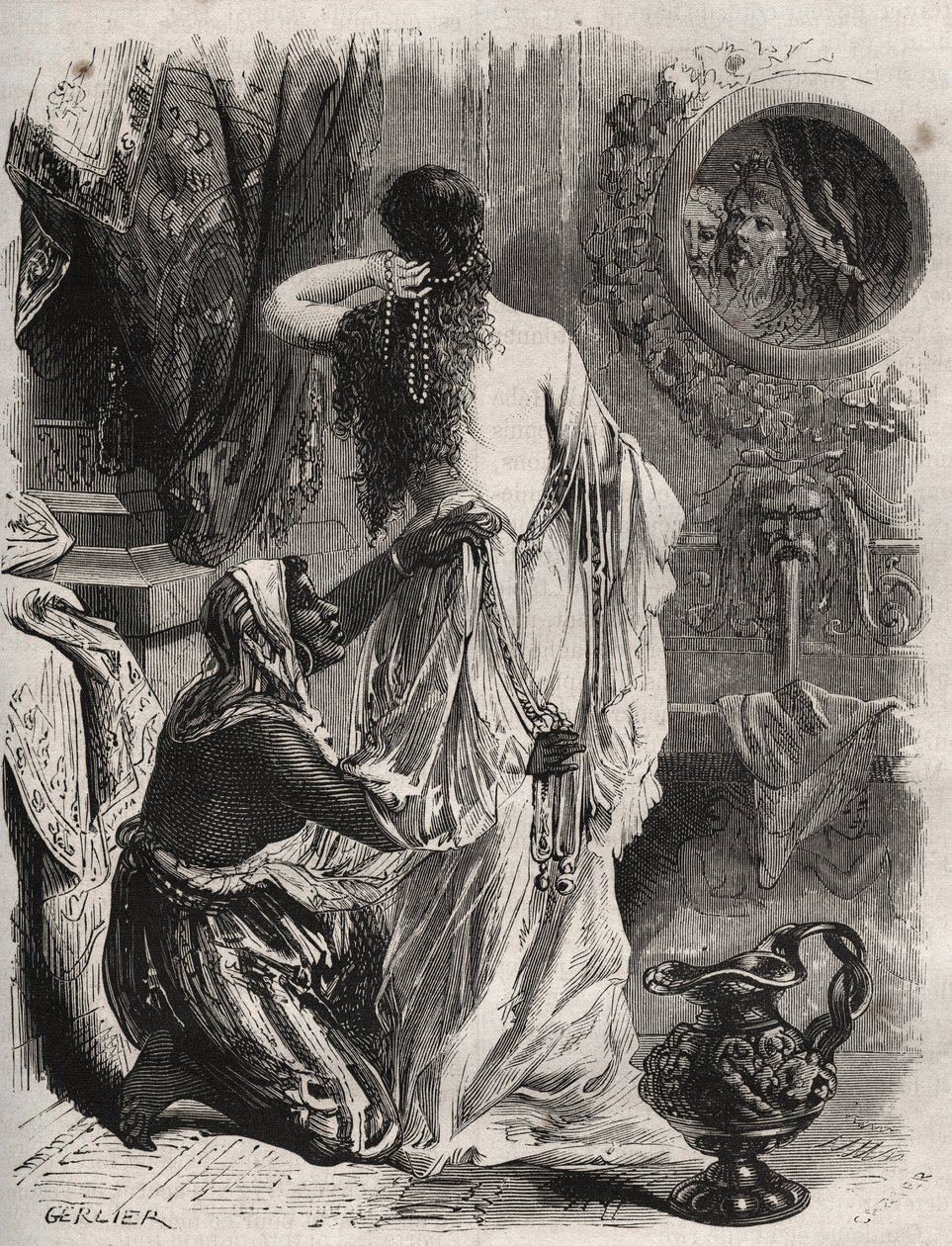 Mitologia greca: il re di Lidia Candaule (o Caudale) mostra la moglie nuda al suo confidente Gyges, nascosto nell