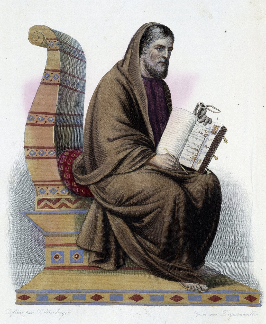 Gregorio di Tours (538-594) vescovo di Tours e storico della chiesa - in "Le Plutarque francais", di Mennechet, Parigi da French School