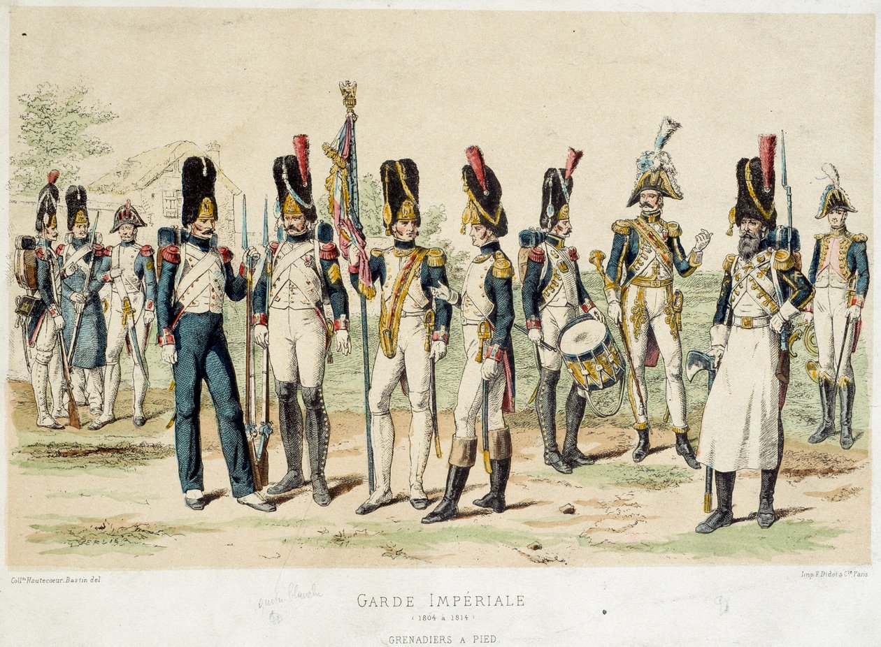 Granatieri a piedi della Guardia Imperiale di Napoleone I (tra il 1804 e il 1814). Incisione del XIX secolo. Parigi, Arti Decorative da French School