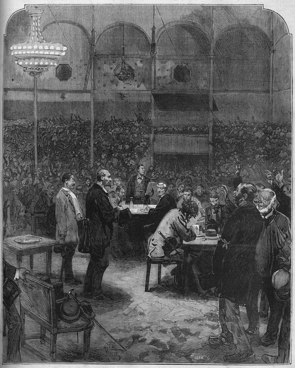 Sciopero dei carrettieri di Parigi nel 1878: elezione dei delegati alla compagnia dei Piccoli Carri nel circo Fernando. Incisione in 
