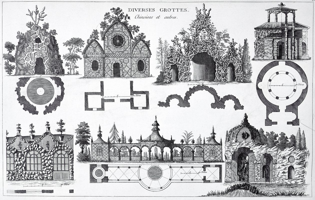 Progetti per grotte da Jardins Anglo-Chinois di George Louis Le Rouge, pubblicato 1775-78 da French School