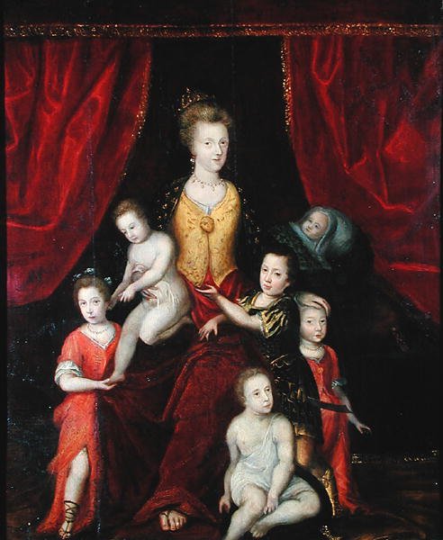 Ritratto di gruppo, probabilmente di una regina con i suoi sei figli, fine XVI o inizio XVII secolo da French School