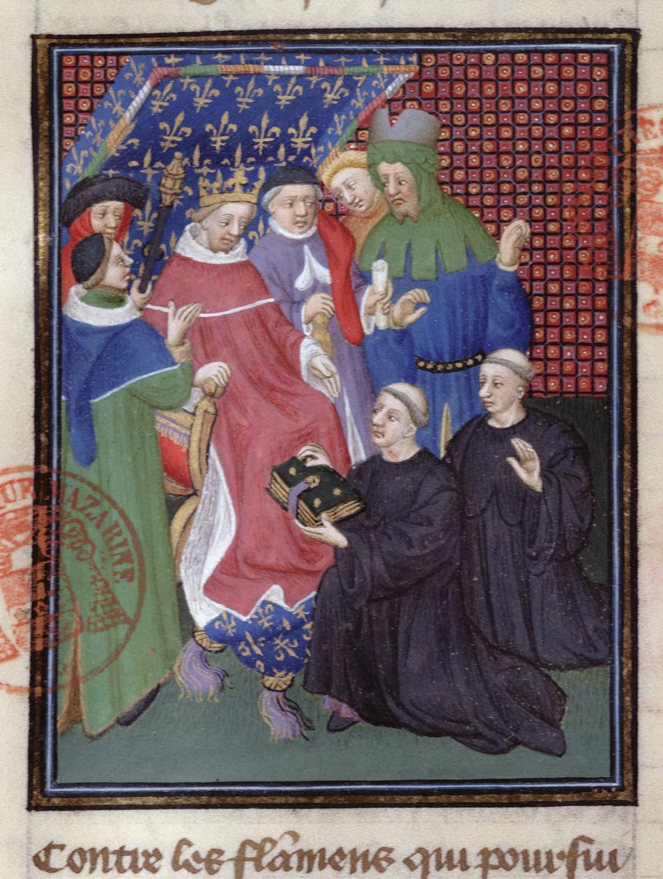 Guillaume de Nangis presenta il suo libro a Filippo IV il Bello, re di Francia dal 1285 al 1314 (dettaglio) da French School