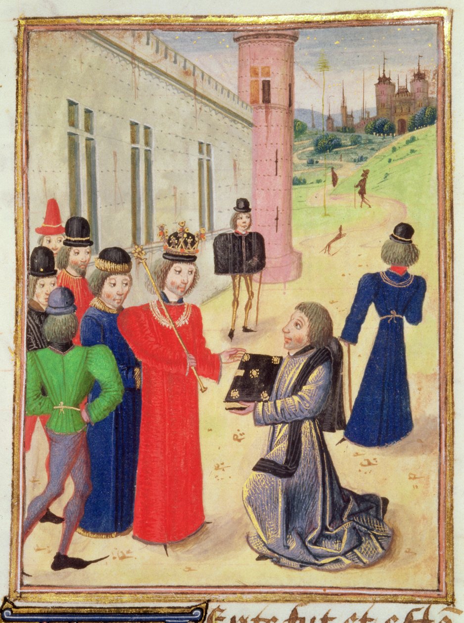 Froissart presenta il suo libro a Riccardo II, dalla Cronaca di Froissart, Vol IV da French School
