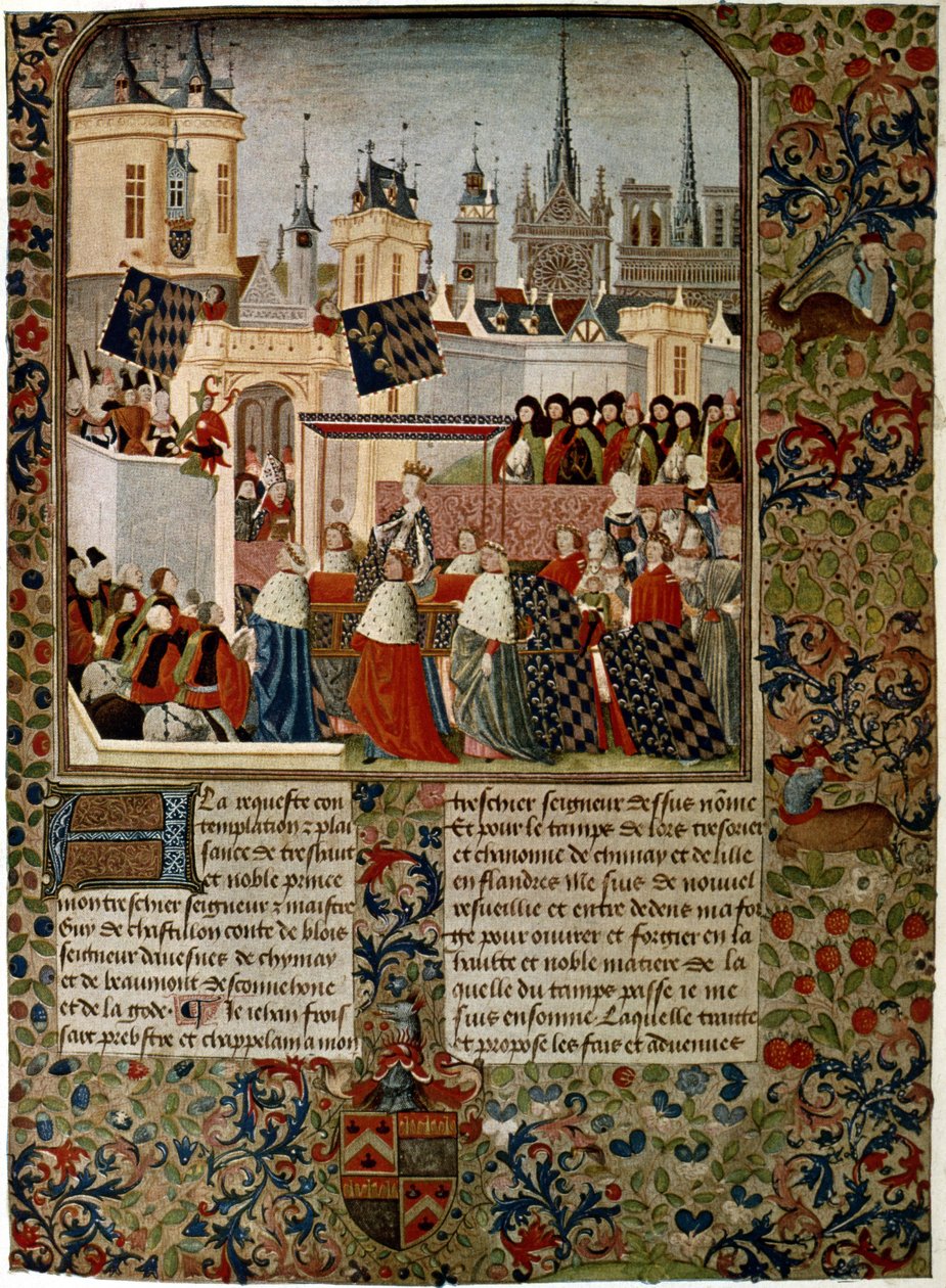 Ingresso della regina Isabella, consorte estraniata di Edoardo II a Parigi nel 1325, eseguito da Jean Froissart per lo storico Philippe de Comines da French School