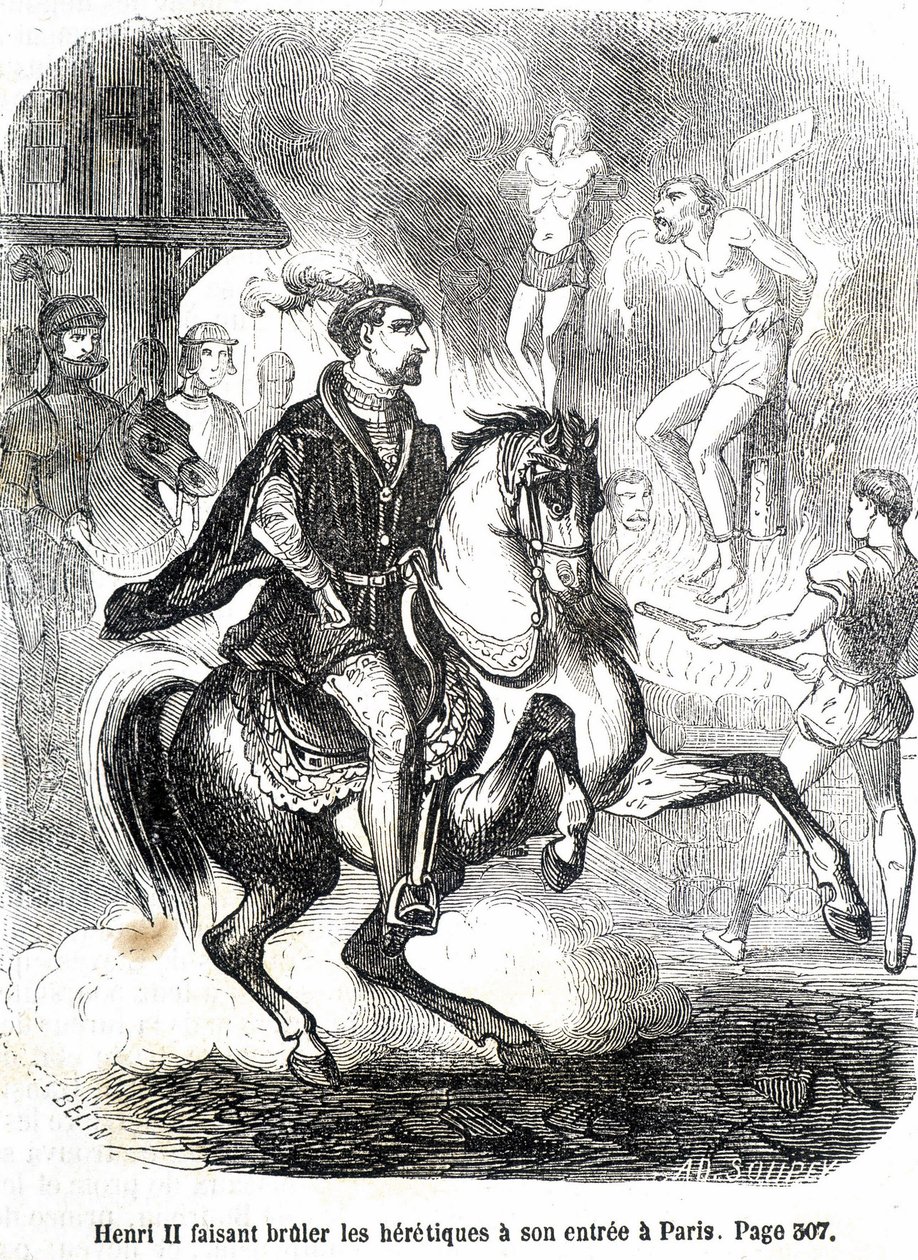Enrico II (1519 - 1559) che fa bruciare gli eretici al suo ingresso a Parigi - in 