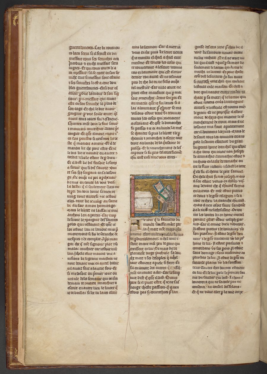 Eremita che scrive a una scrivania, da "Estoire del Saint Graal, La Queste del Saint Graal, Morte Artu", c.1315-25 da French School