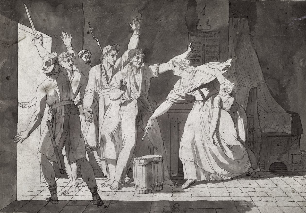 Eroismo di una donna di fronte ai ladri Vandeani che hanno preso il controllo di Saint-Mithier, 1793 da French School